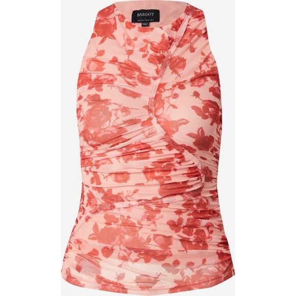 Bardot Women's Felicia Mesh Top Size 10 Red Floral Ruched Blouse - Picture 5 of 12